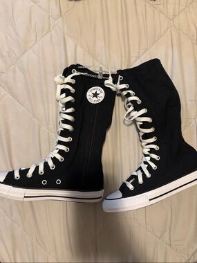 Converse Black High-Top Lace-Up Knee Boots with White Accents